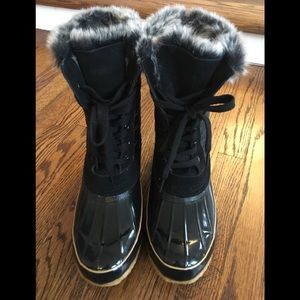 Khombu black snow boots, faux fur lined, sz 10